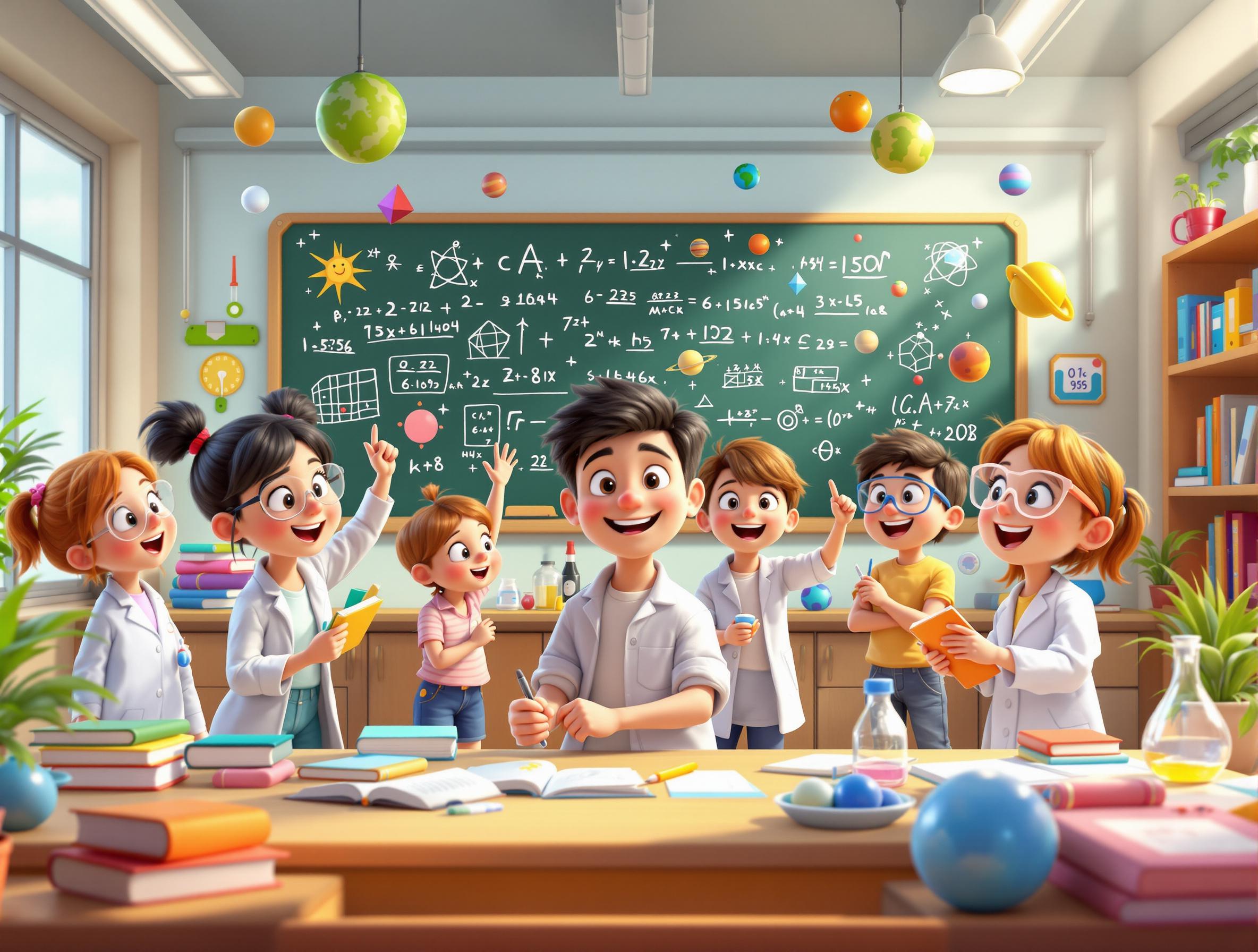 Friendly AI tutor interface with cartoon elements