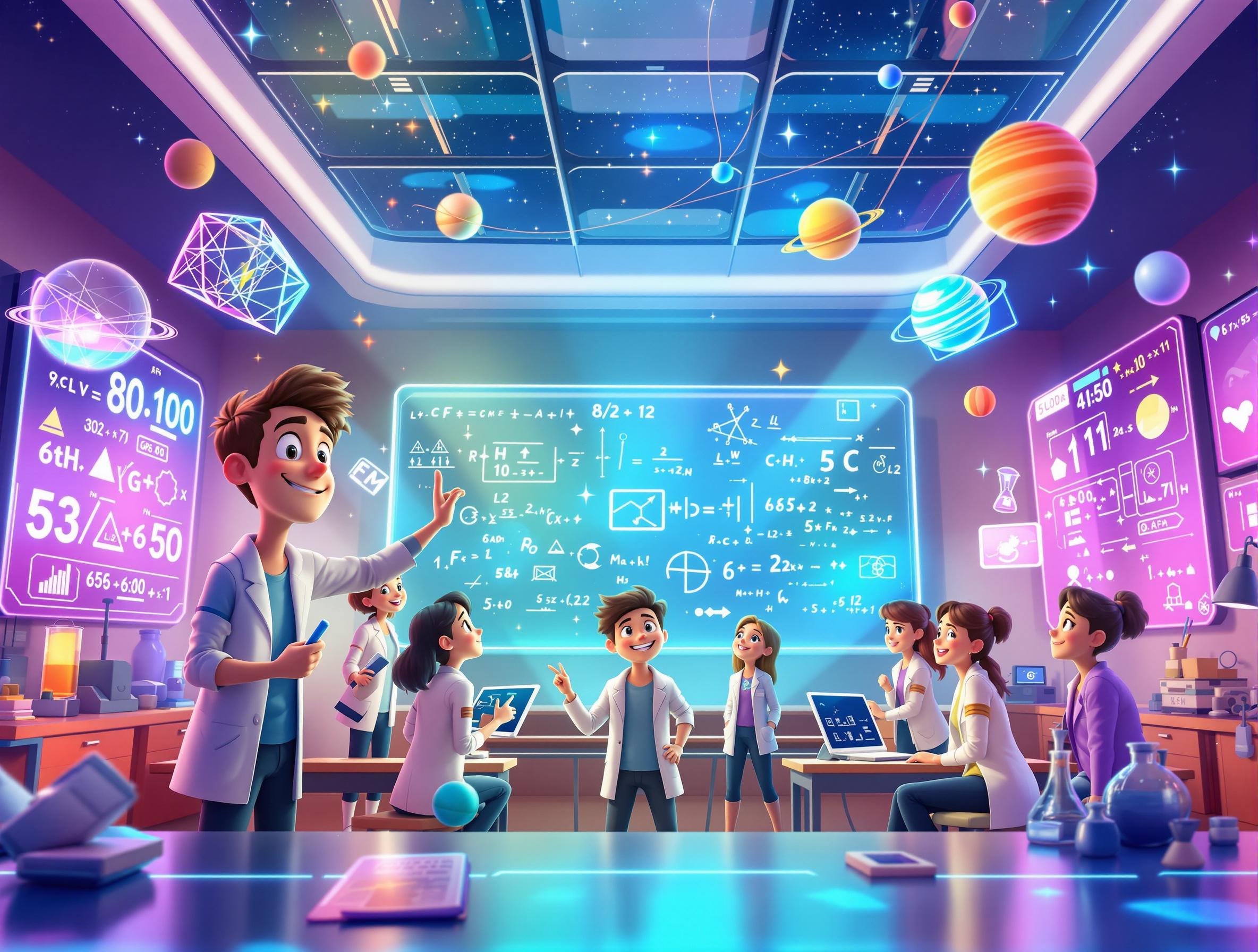 Modern classroom with teacher using digital whiteboard